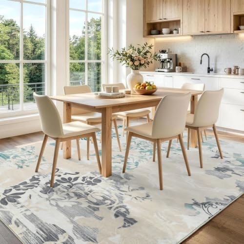 9x12 Beige Washable Non-Slip Area Rug for Living Room - Vintage Style
