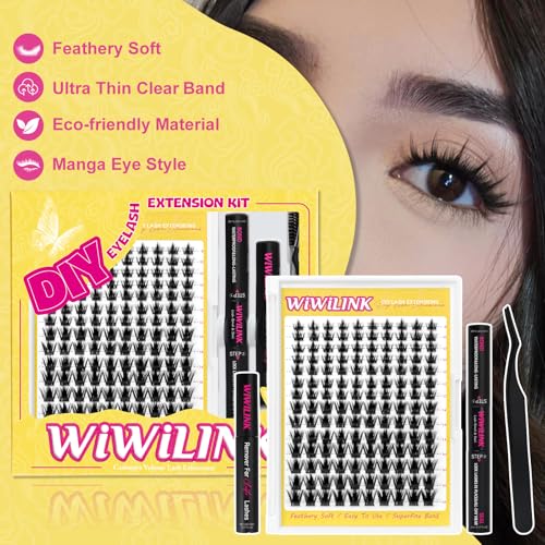 Lashes California Sunset Kit Manga Lash Clusters Kit 8-18mm Wispy Eyelash Clusters DIY Lash Spikes Waterproof Anime Extension 0.3mm Ultra-Thin Band Individual Cluster Eyelash Extensions Kit