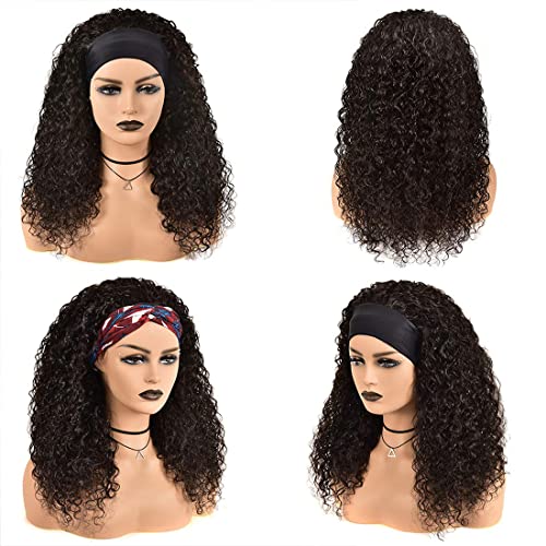 Deep Wave Headband Wig Human Hair 20 Inch Curly Headbands 1B