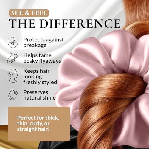 Black Standard Small Silk Scrunchies - 100% Mulberry Silk Hair Ties Set of 3