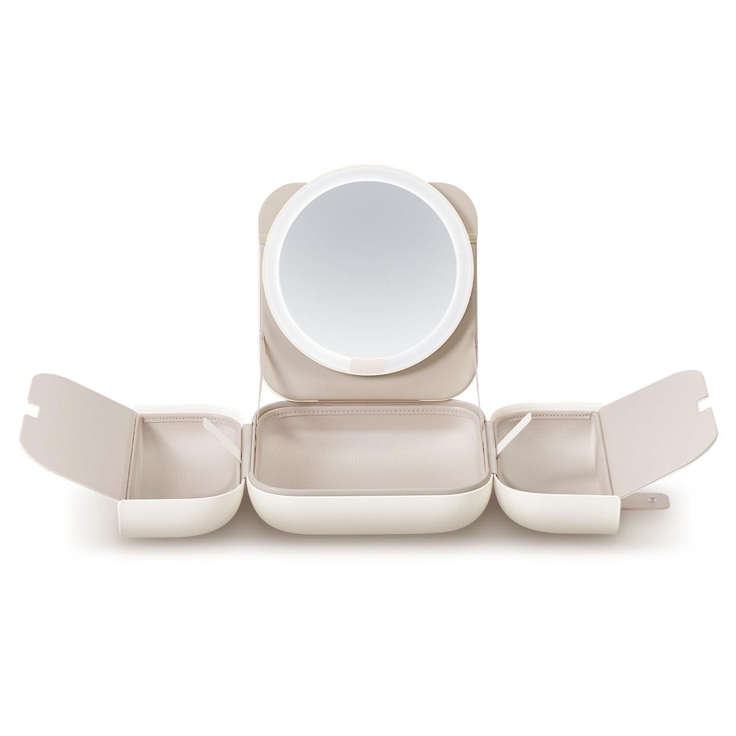 AMIRO M2 Travel Makeup Bag with 5 Level Brightness & 3 Color LED Mirror, Portable Makeup Artist Organizer, White