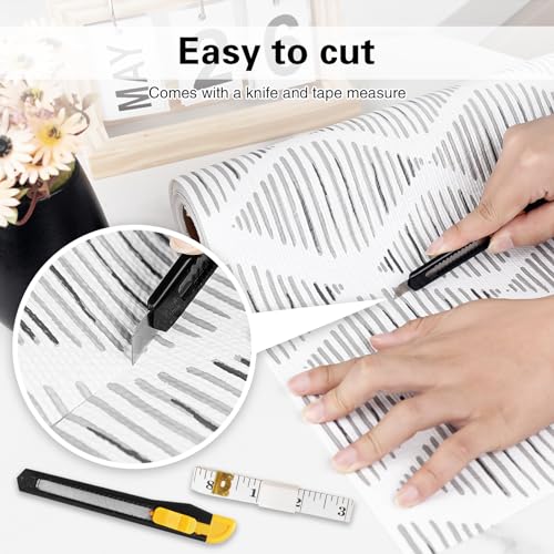 GTJ Non-Adhesive Drawer and Shelf Liner for Kitchen Cabinets, 23.6"W x 354"L, Square Stripes Pattern