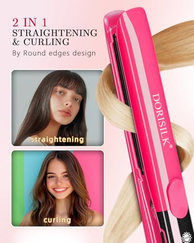 DORISILK 500°F High Temp Ceramic Flat Iron & Curling Iron - Hot Pink, 1 Inch, Dual Voltage