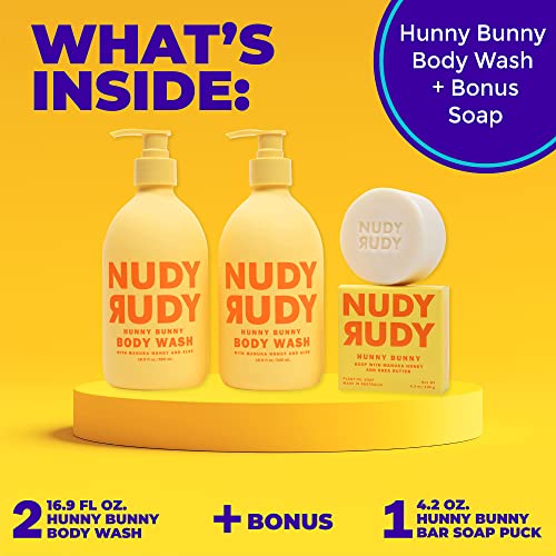 Hunny Bunny Body Wash Bundle - Liquid Shower Gel & Bar Soap with Aloe Vera & Vitamin E - Moisturizing for Men & Women