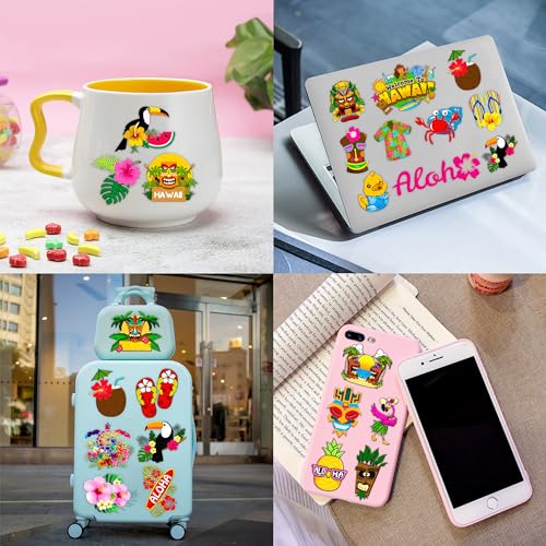 96 PCS Hawaiian Pre-Cut Tattoos Birthday Party Decorations Supplies Favors Tiki Hawaii Luau Hibiscus Temporary Tattoos Flower Tropical Summer Beach Aloha Palm Stickers School Prizes Rewards (Normal)