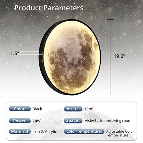 19.6 Inch Dimmable Moon Wall Light with Remote Control - Modern LED Indoor Wall Sconce