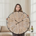 Farmhouse Wall Clock 30 Inch - Rustic Wood Metal Decor Silent Sweep Brown
