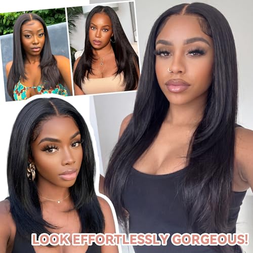 Yaki Straight V Part Wig for Black Women - Synthetic Layered Half Wig, Glueless, Heat Resistant, 14 Inch, Natural Black
