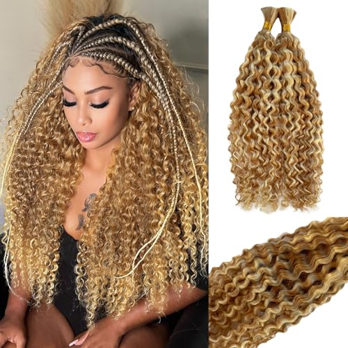 14 Inch Water Wave Human Hair for Braiding - 2 Bundles 100g - Blonde #27P613 Variation 27P613