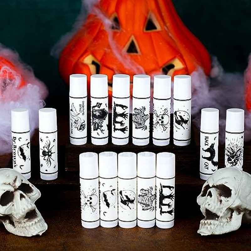 50 Pcs Halloween Lip Balms Bulk Spooky Skull Lip Balms Bulk Halloween Party Favors Gifts Adults Fall Boo Basket Stuffers Goodies Bag Supplies for Women Men