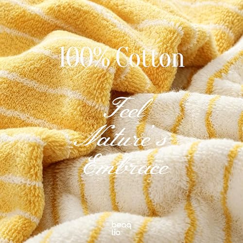 Yellow Cotton Bath Towels Set 8 Pieces - Striped, Soft & Absorbent