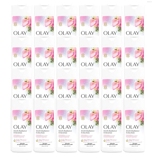 Olay Body Wash for Women - Fresh Radiance Strawberry & Mint, 3 oz (24 Pack) - All Skin Types, Hydrating, Refreshing