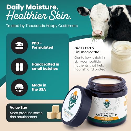 Unscented Grass-Fed Beef Tallow Balm for Face & Body - 4oz - Pack of 1
