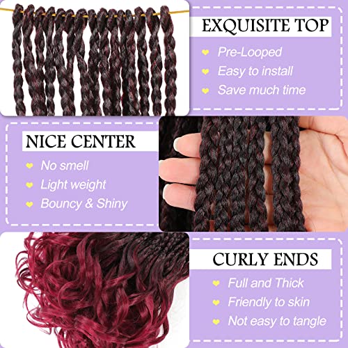French Curl Crochet Braids - 22 Inch 8 Pack Goddess Box Braids for Women - Pre Looped Synthetic Hair (1B/BUG)