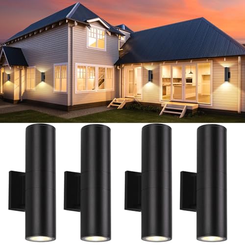 4-Pack 14-Inch Waterproof Outdoor Wall Light Fixtures - Modern Matte Black Porch Lights with Cylindrical Aluminum Body
