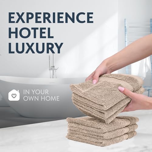 Taupe Washcloths 12 Pack - 13x13 Hotel Quality Turkish Cotton