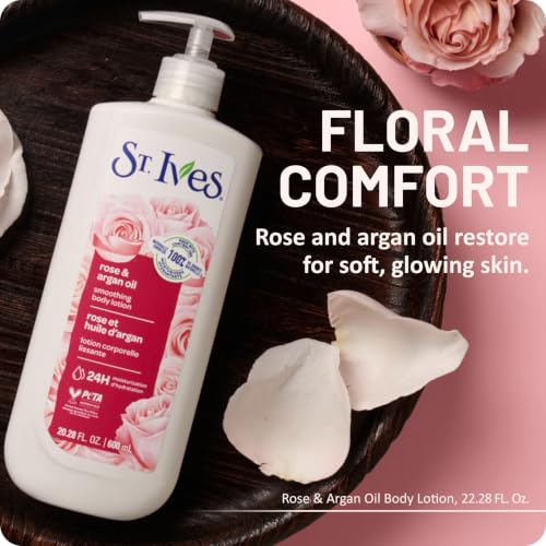 St. Ives Smoothing Hand & Body Lotion with Rose & Argan Oil, 21 fl oz, 4 Pack (4 Count)