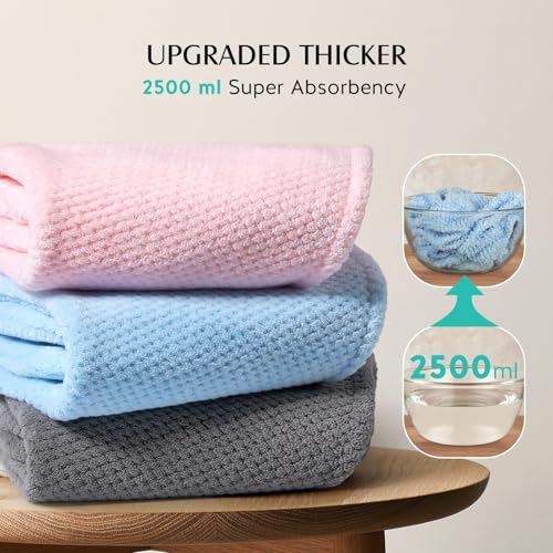 YFONG 3 Pack Microfiber Hair Towels for Long Hair - 400 GSM Thick & Absorbent, Includes Grey, Pink, Blue