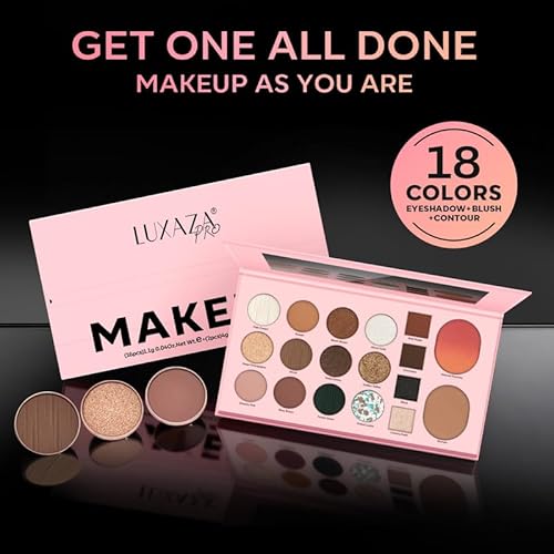 5-in-1 Backed Eyeshadow Makeup Palette with Blush Bronzer Highlighter, Natural Nude Eye Shadow Palettes 18 Colors Matte Shimmer Glitter Tone Long Lasting Smudge-Proof, Ideal Gifts for Women