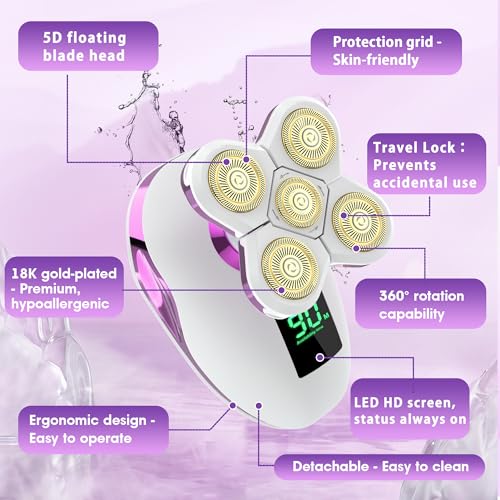 Electric Razors for Women Legs 5D:Magnetic Shaver Heads Waterproof Rechargeable Shaver Multi-Use for Hair Removal on Legs Bikini Body-Purple