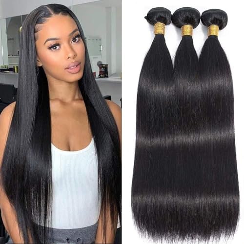 12 Inch Brazilian Straight Human Hair Bundles - Unprocessed Remy Hair, 3-Pack