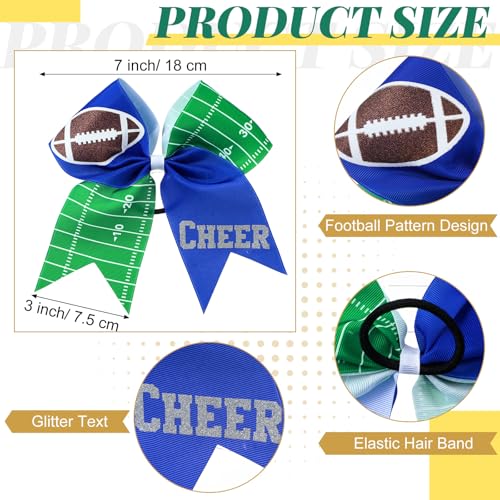 Yuxung 20 Pcs Blue Glitter Football Cheer Hair Bows 7" Sports Team Accessories