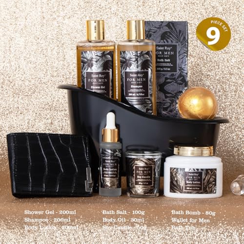 Saint Roy Men's Perfume Spa Gift Set with Bath & Body Care - Dad Gift, Man Spa Basket