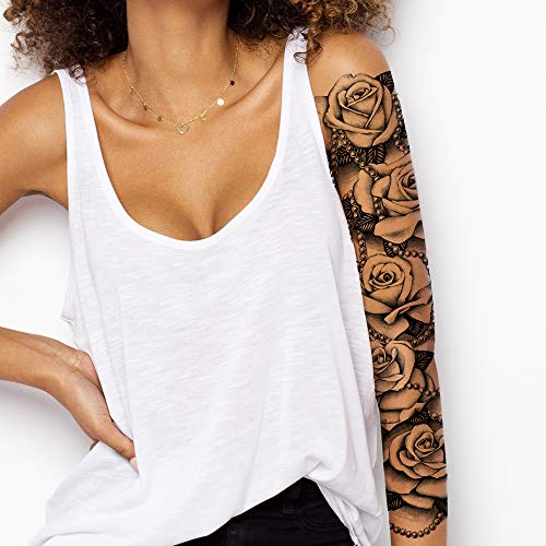 Temporary tatoo sleeve for women Stick on flower rose flora flowers adult temporary tattoo sticker transfer female body art realistic waterproof rockstar biker goth temp tattoo legs festival