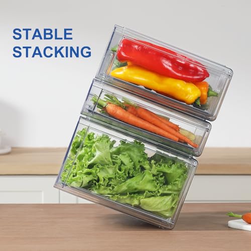 Bronkeeper Refrigerator Organizers Set with 2 Small + 1 Medium + 1 Large Drawer Bins