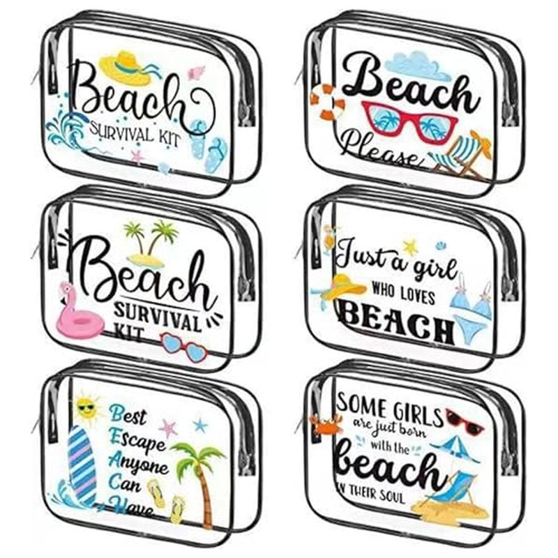 6 Pcs Clear Beach Makeup Bags Gift for Women Bulk Toiletry Bag Cosmetic Bags Beach Accessories for Women Waterproof Travel Bags Multifunction Pouch for Friend Sister Vacation