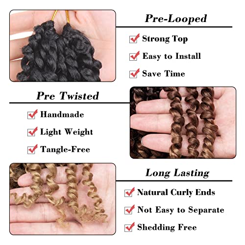 8 Packs 12 Inch Passion Twist Crochet Hair - #1B/30/27 Ombré Bohemian Synthetic Extensions