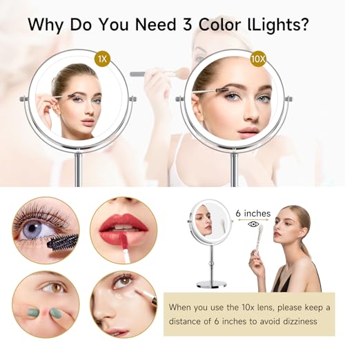 Rechargeable Double-Sided LED Makeup Mirror with 10X Magnification & Adjustable Brightness