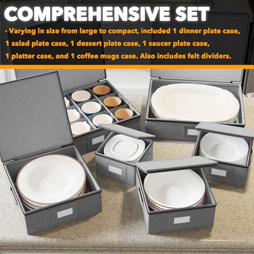 SpaceAid Grey Stackable Dinnerware Storage Containers 6 Pack with Dividers