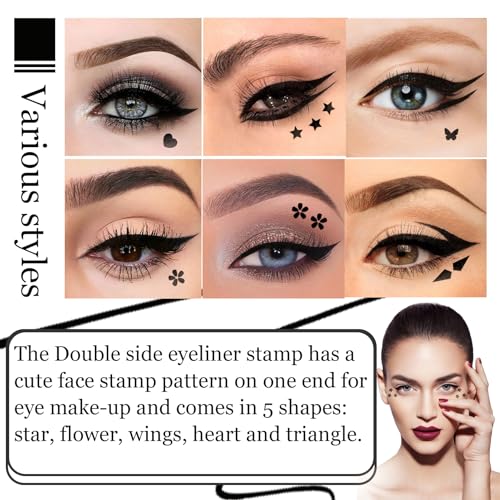Double Side Liquid Winged Eyeliner Stamp,Smudge Proof Waterproof Eyeliner Pen Set,Long-Lasting Eye Liner Face Makeup,Star Flowers Hearts Triangle Black Eyeliner Stamp Pencil£¨5PCS£© A