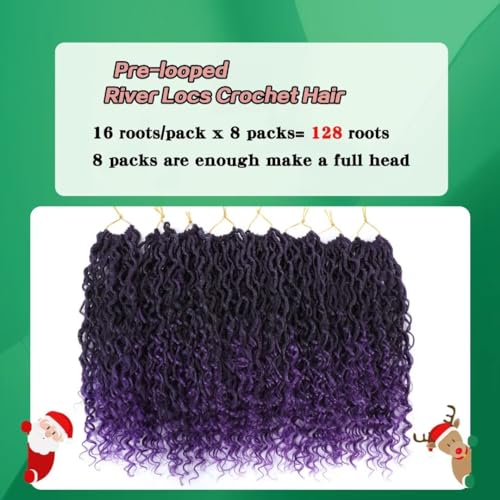 YOROSTAR 14 Inch Purple River Locs Crochet Hair 8 Packs Curly Faux Goddess Locs for Black Women