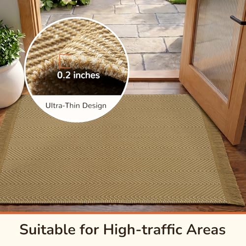 Boho Area Rug 6x9 with Tassels - Soft Washable Non-Slip Floor Decor - Natural Yellow Beige