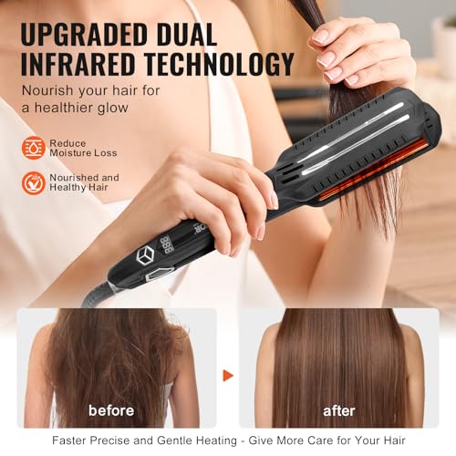 VEVOR Dual Infrared 1.5-Inch Titanium Hair Straightener with LCD, 19 Temp Levels 210°F-450°F, Dual Voltage 110V/240V
