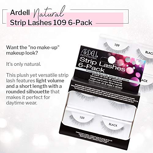 Ardell Natural 109 False Eyelashes, 6 Pairs x 2 Pack – Black, Invisible Band