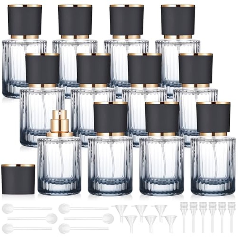 12 Pcs 30/50/100ml Empty Glass Perfume Bottles Bulk Pack for Perfume Makers Refillable Atomizer Cologne Bottles DIY Vintage Fragrance Packaging Glass Bottling Supplies (Black,50 ml)