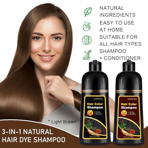 iemoKoda Light Brown Hair Dye Shampoo 3-in-1 for Men & Women, Semi-Permanent Root Touch Up, Damage-Free, 16.9 Fl Oz