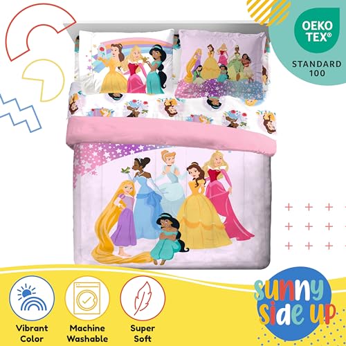 Pink Disney Princess Full Comforter Set for Kids - 7 Piece Microfiber Bedding with Sheets & Pillowcases