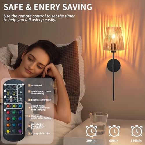 Black 24.4 Inch Battery Operated Wall Sconces Set of Two with Remote & Rechargeable Bulbs