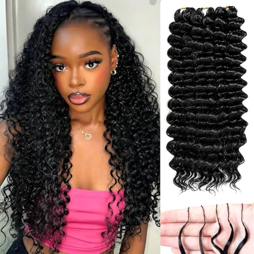 Deep Wave Crochet Hair 16 Inch 60 Roots - Black Feather Crochet Extensions