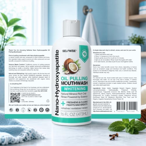 Nano-Hydroxyapatite Oil Pulling Mouthwash - Coconut Mint, 16oz - Natural & Enamel Care