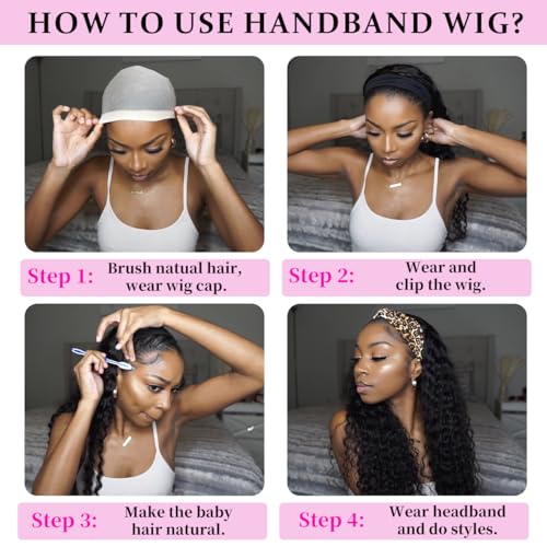 Kinky Curly Headband Wig 16 Inch Natural Black - Glueless & Adjustable - JC-16 1B