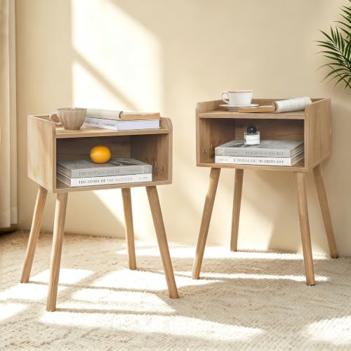 MaxSmeo Set of 2 Rustic Walnut End Tables - Mid Century Side Tables with Storage