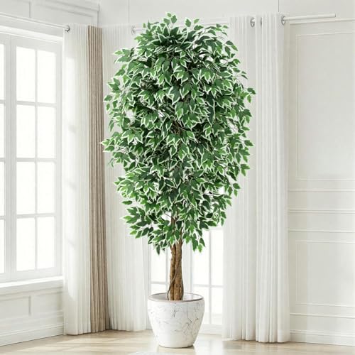 7ft Large Artificial Ficus Tree with Curved Trunk - Indoor Faux Plant, Green, Variation of THIS listing