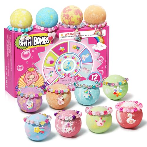 Sanyi 12pcs Unicorn Bath Bombs for Kids with Bracelet Inside, Gift