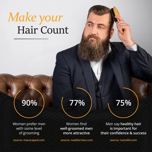 Men's Boar Bristle Hair Brush Set for Thin, Short Hair - Natural Oil Distribution & Scalp Massage