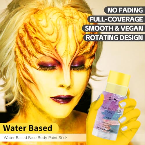 Go Ho Water Based Yellow Face Body Paint Stick,Non-Toxic Face Painting,Easy-to-use Facepaint for Halloween Cosplay SFX Minions Costume Makeup,0.63oz
